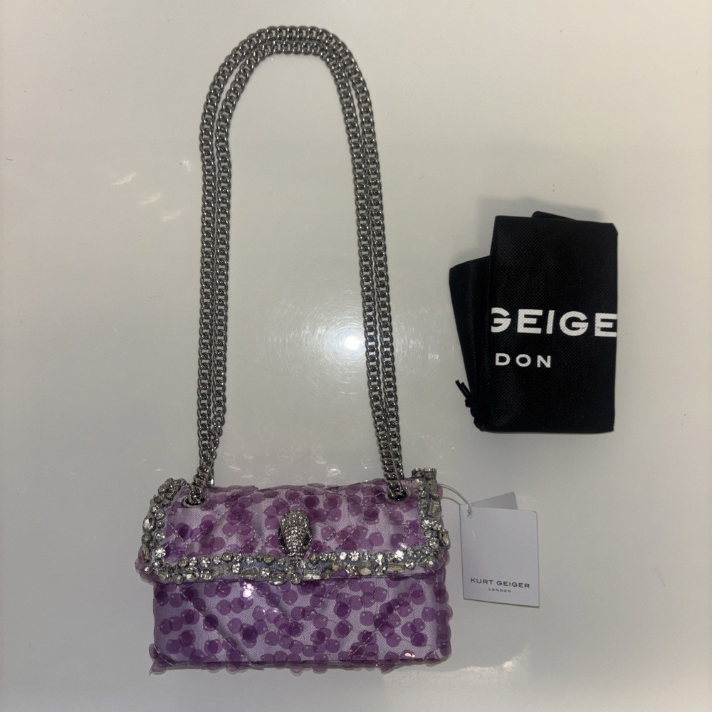 KURT GEIGER Purp Lilac Sequin Kensington Crystals Handbag Purse Adjust Strap NWT